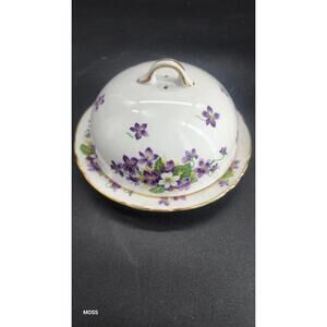 Woodland Violet Tuscan Fine English Bone Butter Bowl & Plate Gold Trim